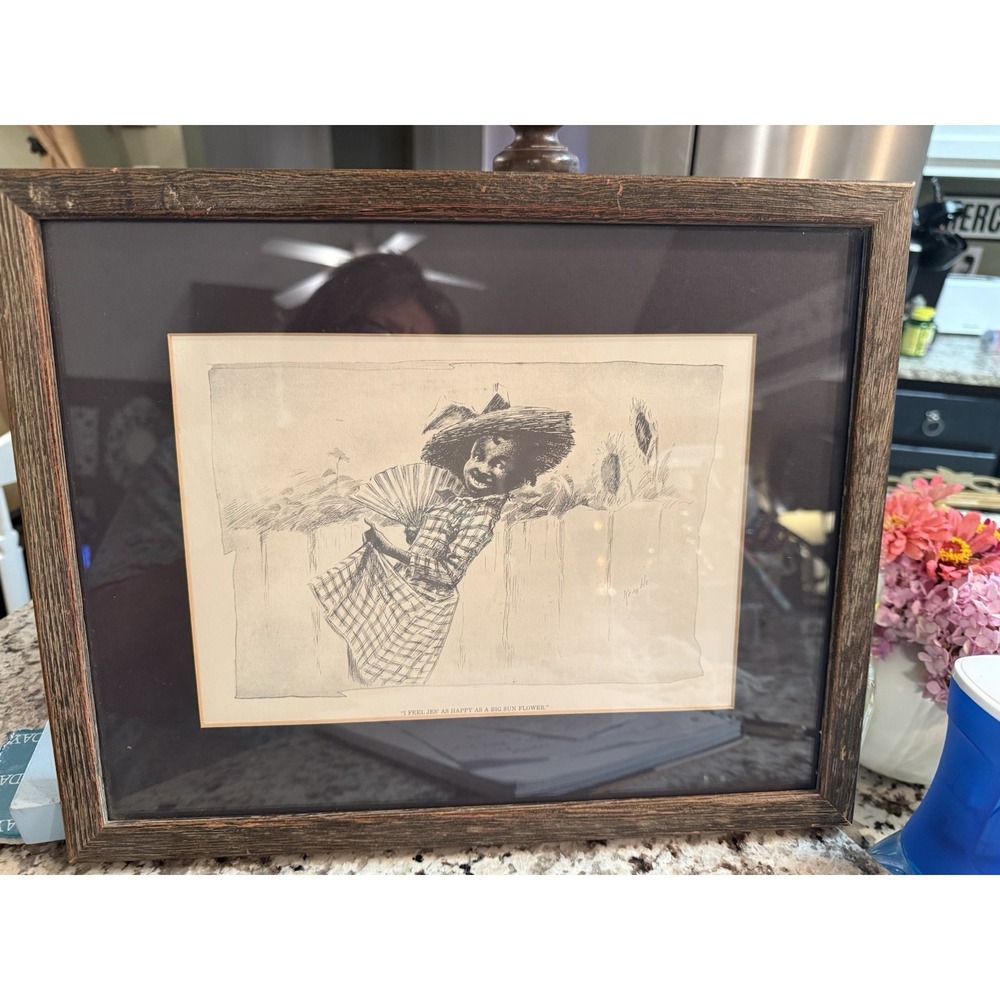 Vintage Kemble 'I Feel Jes' As Happy As a Big Sunflower' 14" x 11" Print